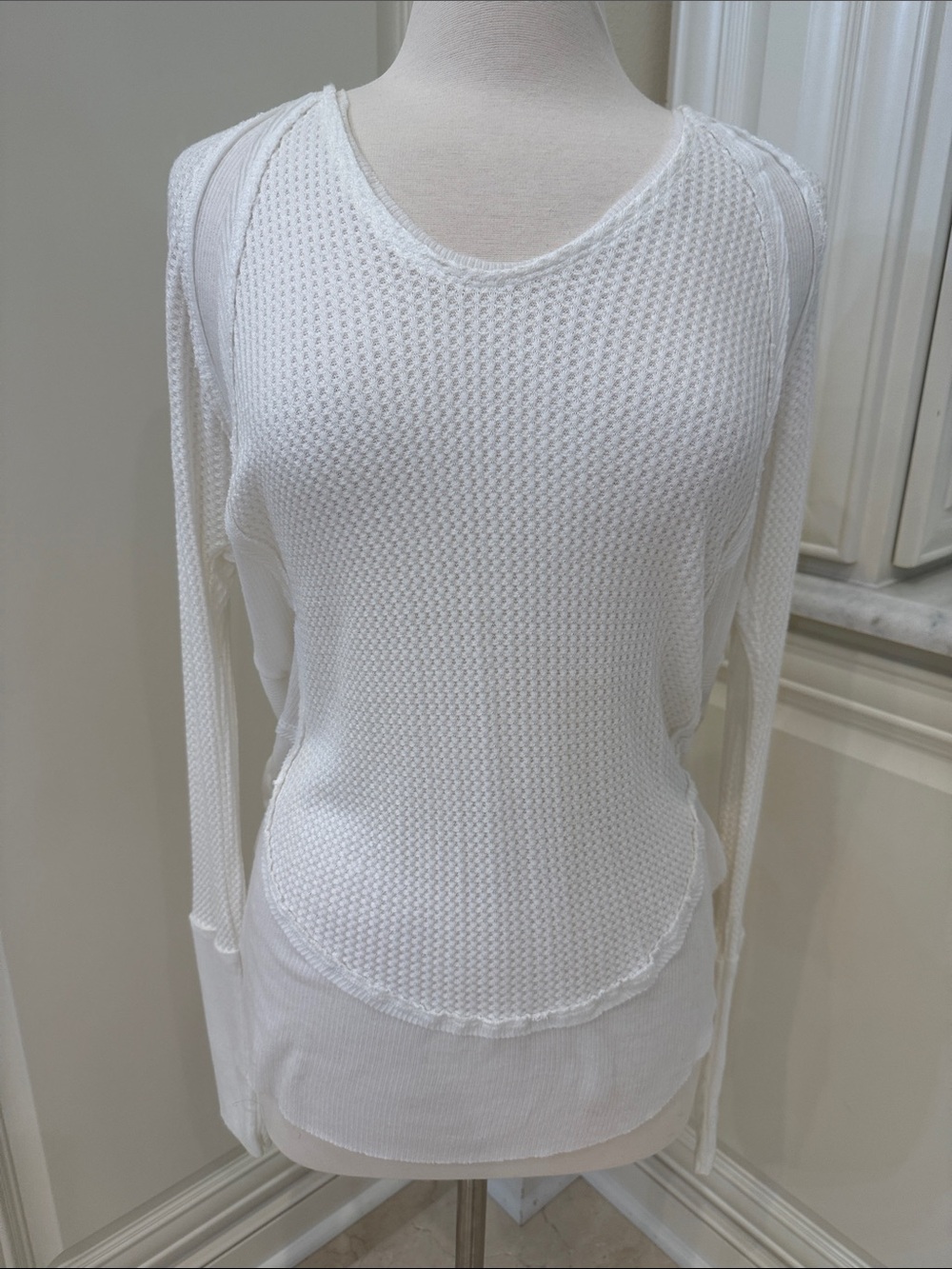 We The Free White Waffle-Knit Long Sleeve Scoop Top